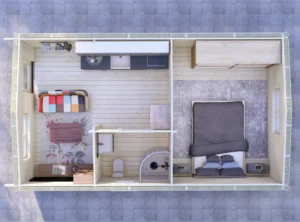 One Bed D Residential Log Cabin Interior - Mycabin.ie