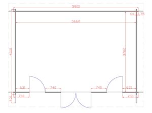 Derry 5.9m x 4m Garden Cabin Floor Plan