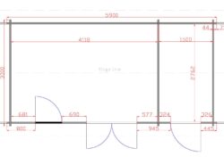 Longford Two Room 5.9m x 3m Garden Cabin Floor Plan