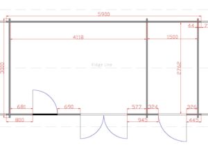 Longford Two Room 5.9m x 3m Garden Cabin Floor Plan