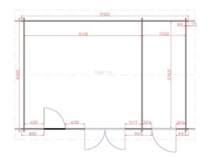 Longford Two Room 5.9m x 4m Garden Cabin Floor Plan