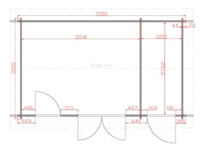 Longford Two Room 5m x 3m Garden Cabin Floor Plan