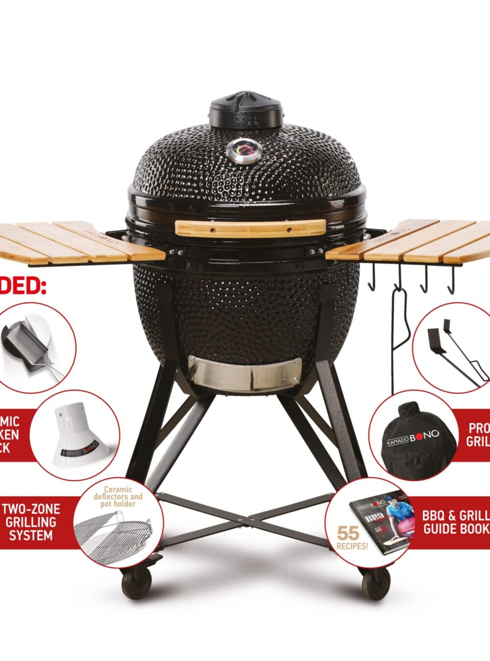 Kamado Bono black BBQ grill -Mycabin.ie