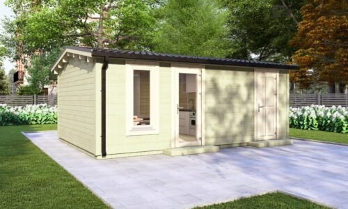 Budget Longford Two Room 5.9m x 4.0m Exterior Budget Living Longford Garden Log Cabin 5.9m x 4.0m -Mycabin.ie