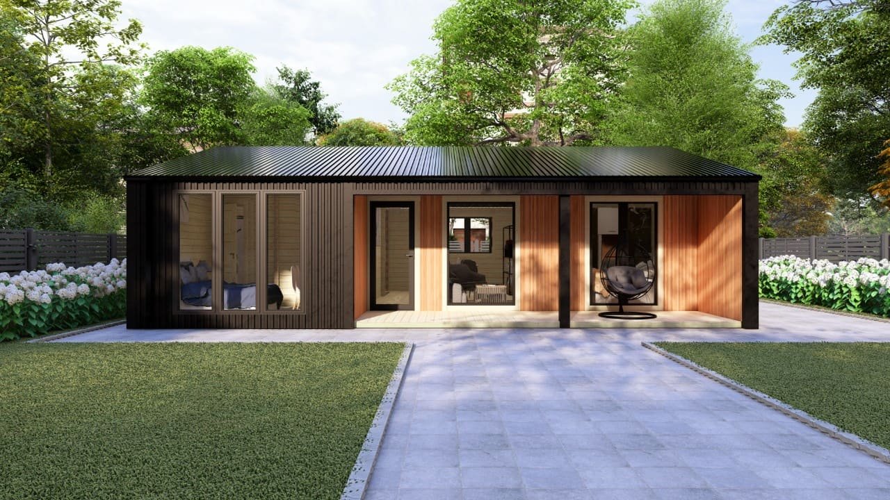 Barn Style Three Bed L Log Cabin Exterior 3 BED L Log Cabin - Mycabin.ie