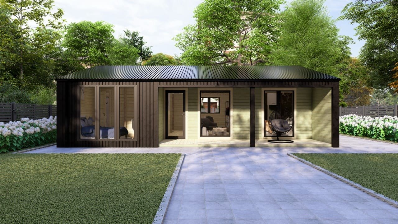 Barn Style Three Bed L Log Cabin Exterior 3 BED L Log Cabin - Mycabin.ie