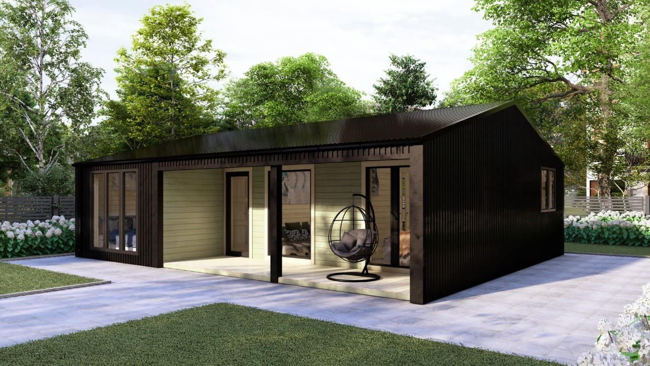 Barn Style Three Bed L Log Cabin Exterior 3 BED L Log Cabin - Mycabin.ie