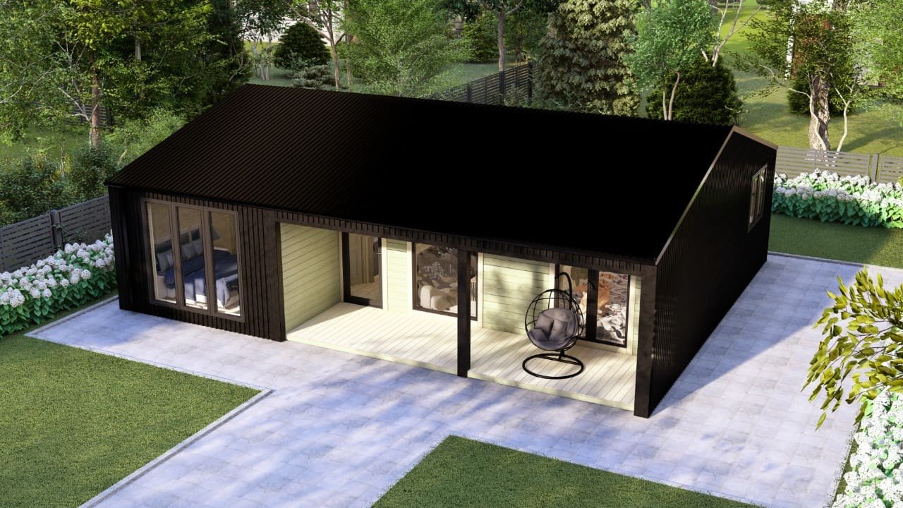 Barn Style Three Bed L Log Cabin Exterior 3 BED L Log Cabin - Mycabin.ie