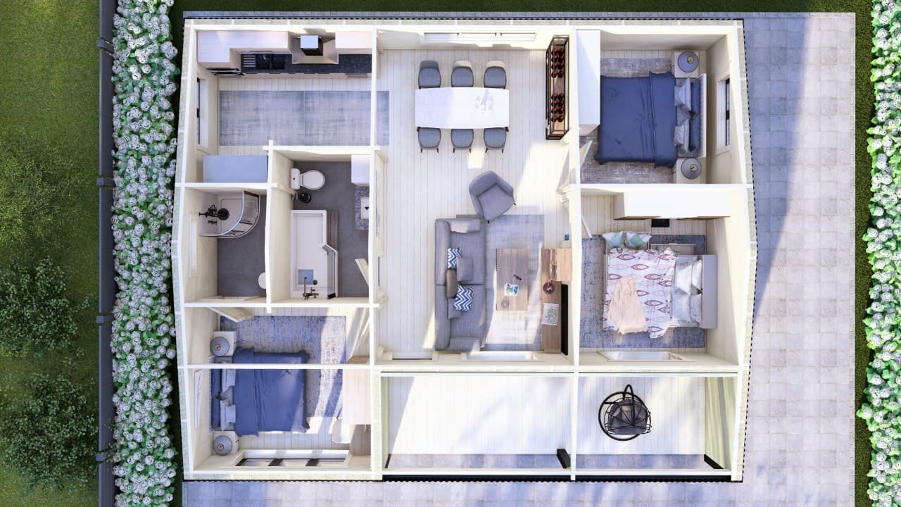 Barn Style Three Bed L Log Cabin Interior 3 BED L Log Cabin - Mycabin.ie